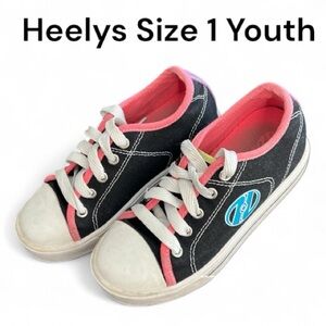 Heelys Size 1 Youth Black and Pink Sneakers Good Condition